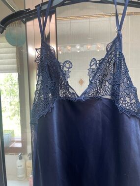 Victoria's Secret Navy Satin Chemise with Lace Cups